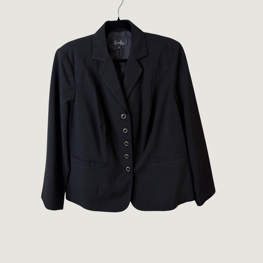 Emily Blazer Jacket Black Solid Size 14W Professional Preppy Office Career